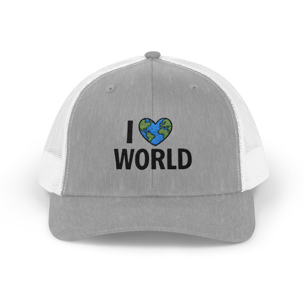 I Love World Snapback Trucker Cap, Adjustable Hat for Nature Lovers, Eco-Friendly Gift, Ideal for Summer Festivals, Travel Accessory