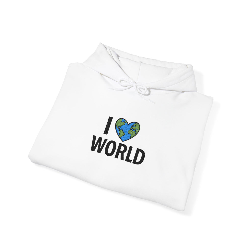 Eco-Friendly Love Hoodie: I  World Sweatshirt, Sustainable Fashion, Gift for Nature Lovers, Earth Day Apparel, Unisex Cozy Sweatshirt