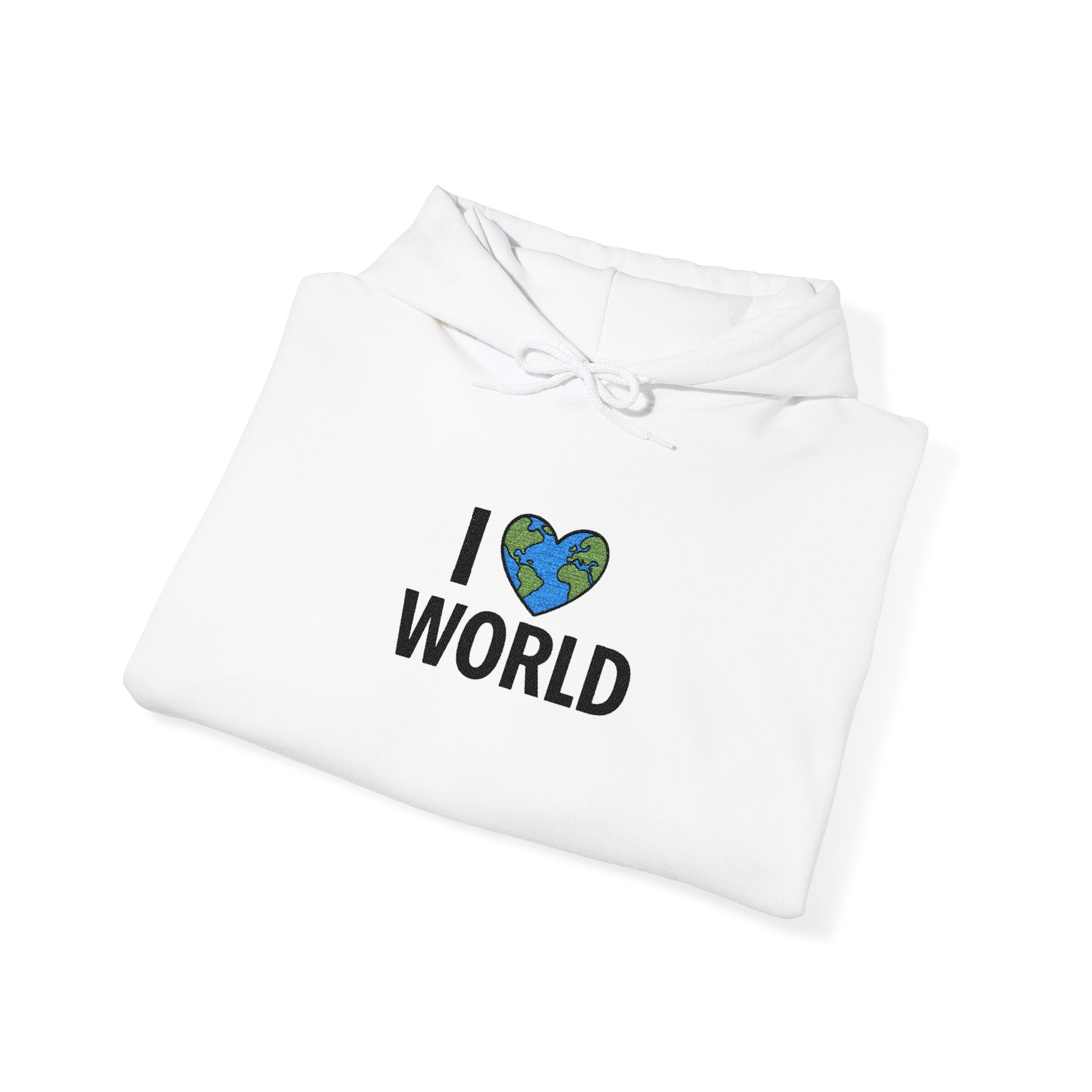 Eco-Friendly Love Hoodie: I  World Sweatshirt, Sustainable Fashion, Gift for Nature Lovers, Earth Day Apparel, Unisex Cozy Sweatshirt