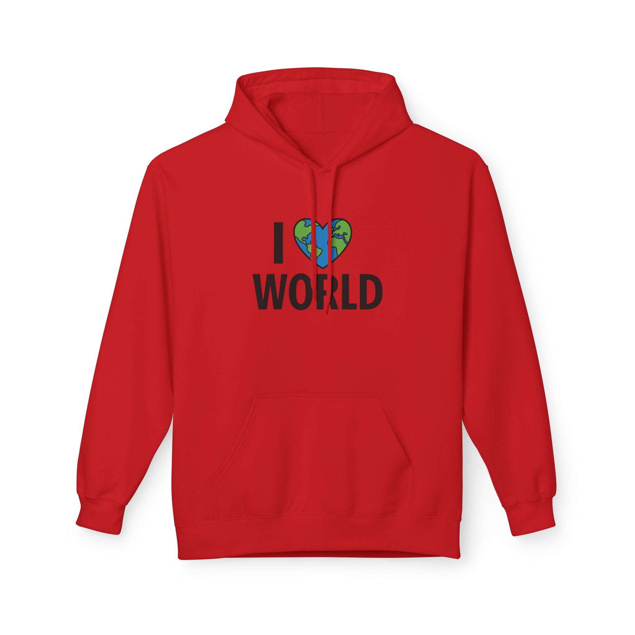 I Love World Fleece Hoodie, Eco-Friendly Apparel, Unisex Sweatshirt, Earth Day Gift, Cozy Travel Wear, Nature Lover's Hoodie