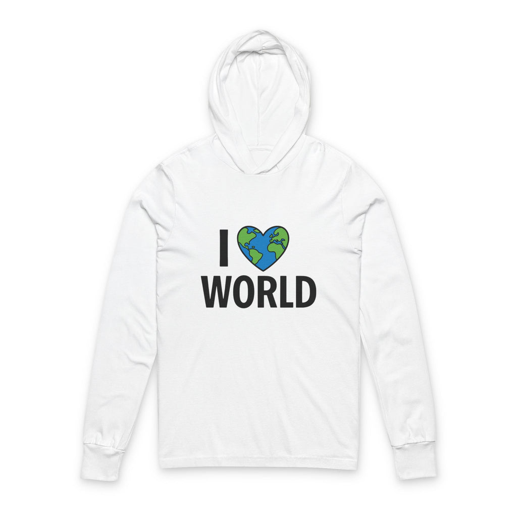I Love World Unisex Hooded Long Sleeve Tee, Eco-Friendly Apparel, Earth Day Gift, Casual Wear, Comfortable Hoodie, Nature Lover Clothing