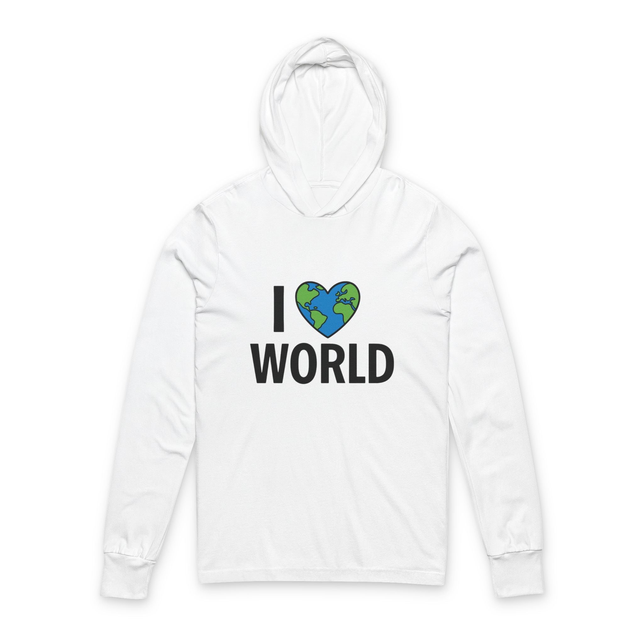I Love World Unisex Hooded Long Sleeve Tee, Eco-Friendly Apparel, Earth Day Gift, Casual Wear, Comfortable Hoodie, Nature Lover Clothing