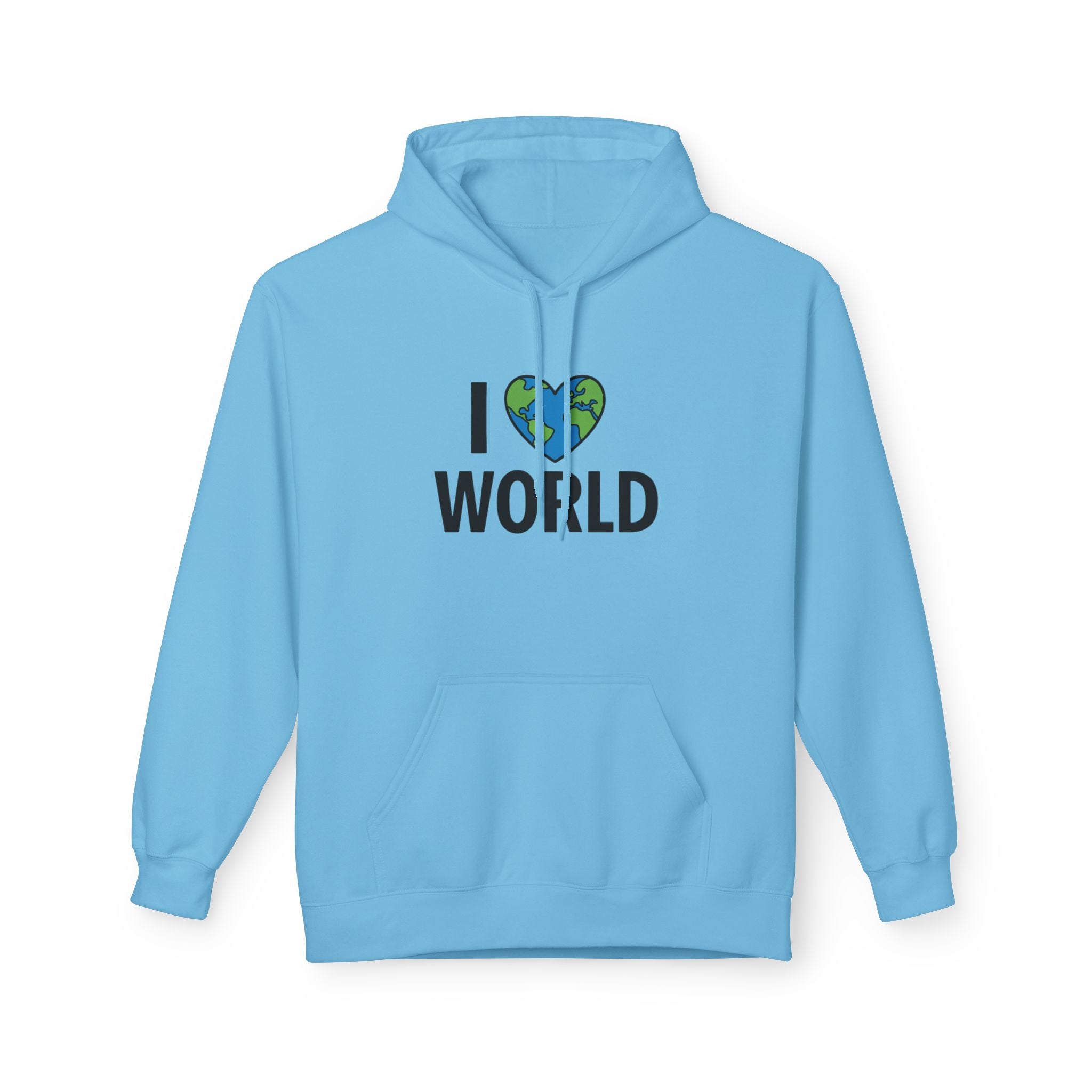 I Love World Fleece Hoodie, Eco-Friendly Apparel, Unisex Sweatshirt, Earth Day Gift, Cozy Travel Wear, Nature Lover's Hoodie