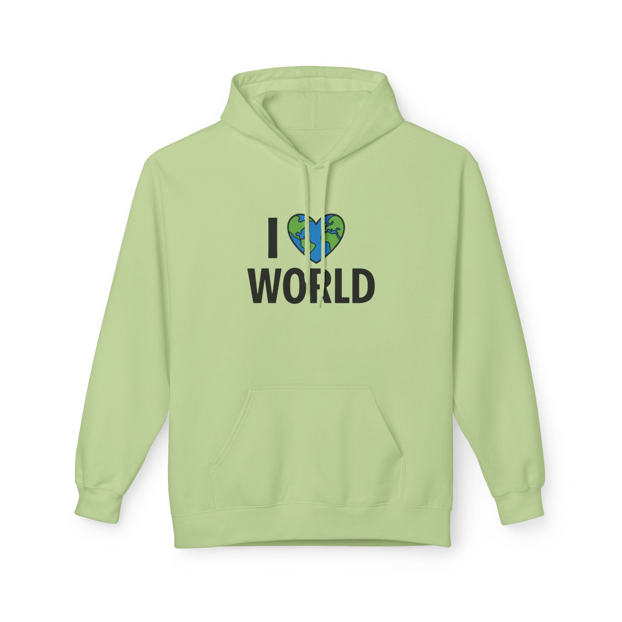 I Love World Fleece Hoodie, Eco-Friendly Apparel, Unisex Sweatshirt, Earth Day Gift, Cozy Travel Wear, Nature Lover's Hoodie