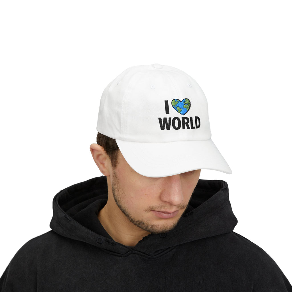 I Love World Classic Dad Cap - Eco-Friendly Gift, Casual Cap, Earth-Lover Hat, Summer Accessory, Everyday Wear