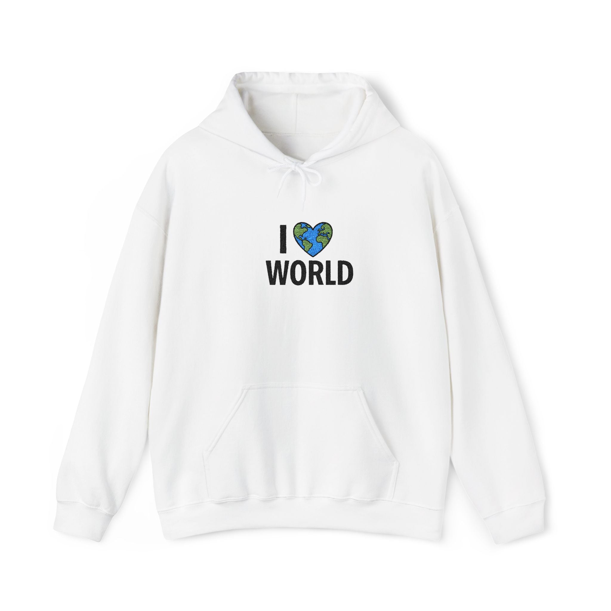 Eco-Friendly Love Hoodie: I  World Sweatshirt, Sustainable Fashion, Gift for Nature Lovers, Earth Day Apparel, Unisex Cozy Sweatshirt