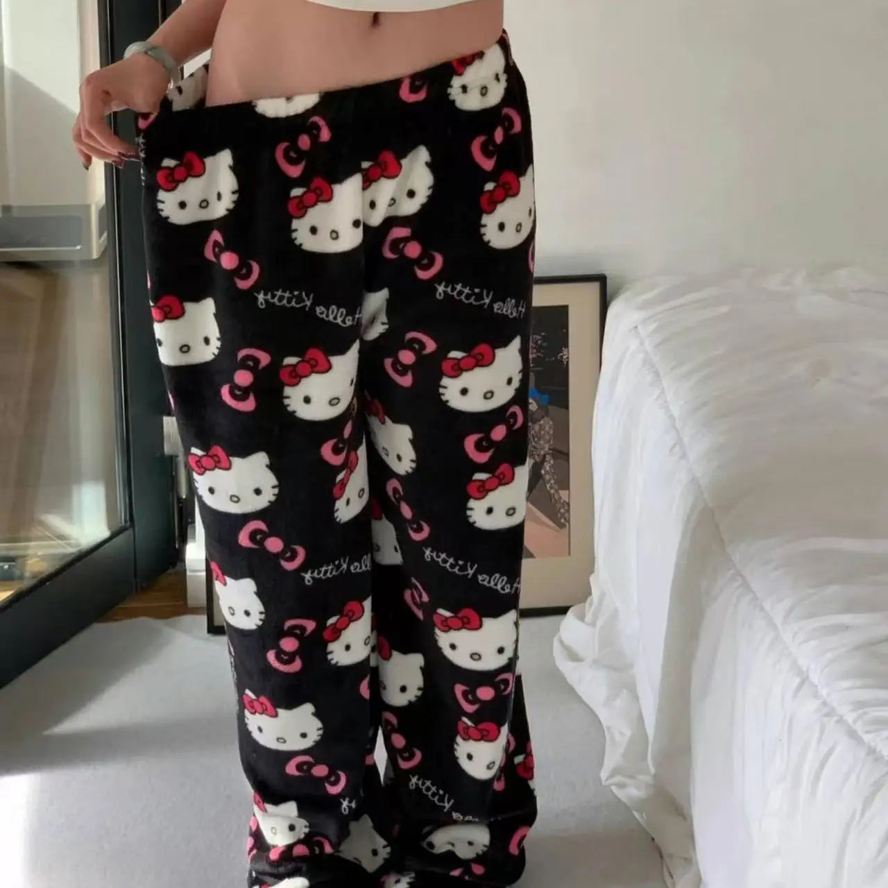 Y2K Hello Kitty Pajamas Pants Sanrio Anime Women's Pajama Pants Cartoon Fashion Home Sleepwear Trousers Leisure Home Clothing