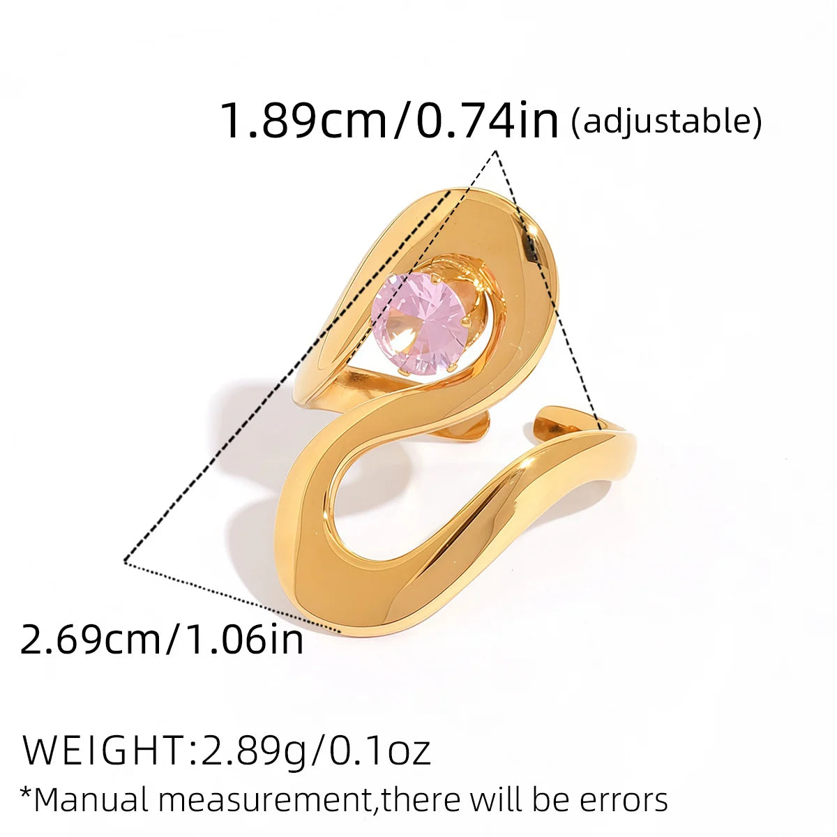 Statement Stainless Steel Delicate Shiny Cubic Zirconia Ring High Quality 18K Gold PVD Plated Finger Jewelry Gift
