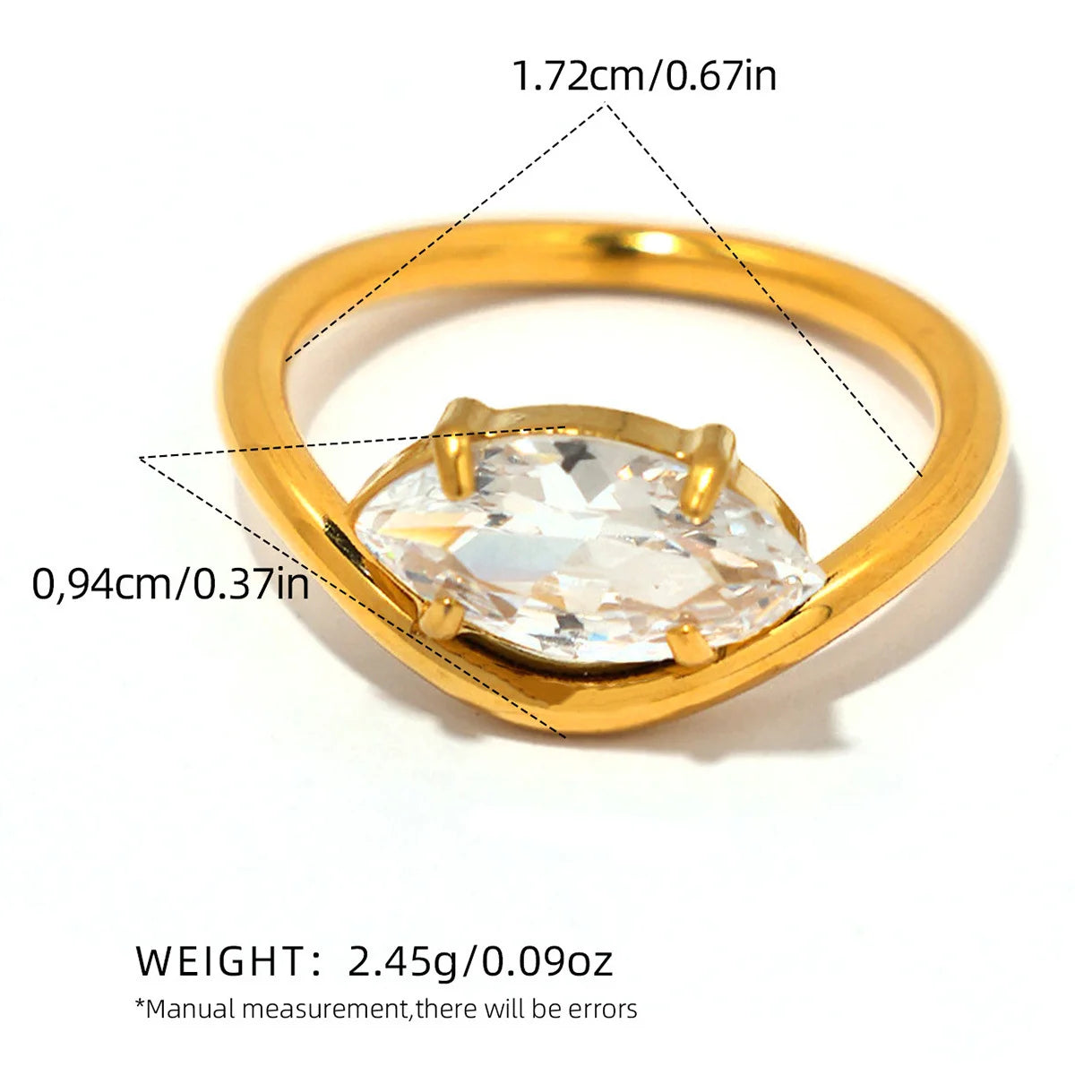 Statement Stainless Steel Delicate Shiny Cubic Zirconia Ring High Quality 18K Gold PVD Plated Finger Jewelry Gift