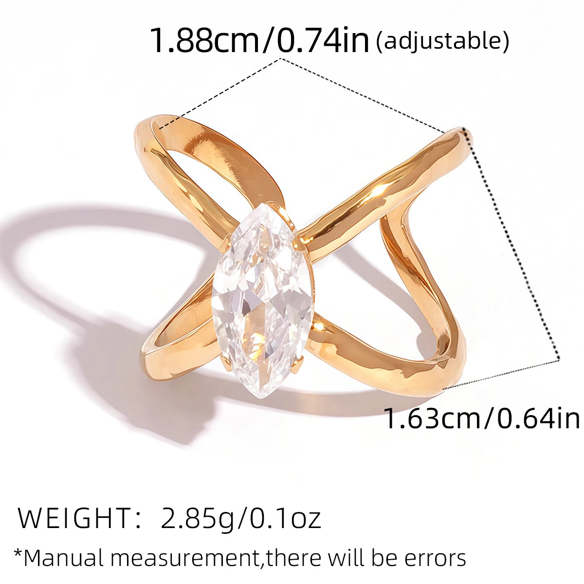 Statement Stainless Steel Delicate Shiny Cubic Zirconia Ring High Quality 18K Gold PVD Plated Finger Jewelry Gift