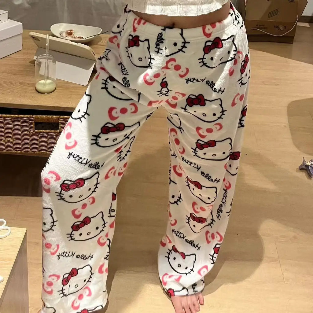 Y2K Hello Kitty Pajamas Pants Sanrio Anime Women's Pajama Pants Cartoon Fashion Home Sleepwear Trousers Leisure Home Clothing