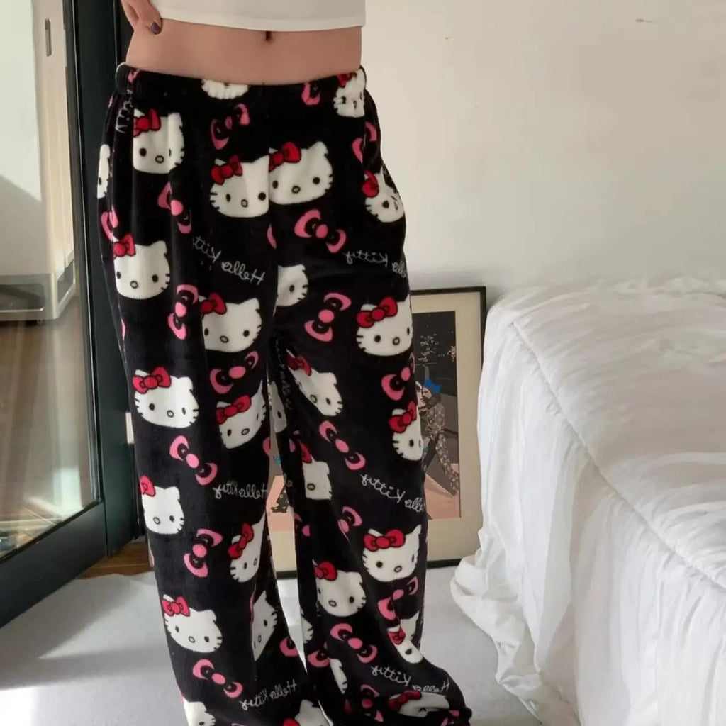 Y2K Hello Kitty Pajamas Pants Sanrio Anime Women's Pajama Pants Cartoon Fashion Home Sleepwear Trousers Leisure Home Clothing
