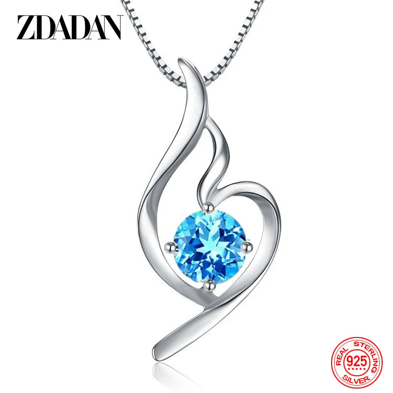 ZDADAN 925 Sterling Silver Blue Zircon Necklace Chain For Women Fashion Wedding Jewelry