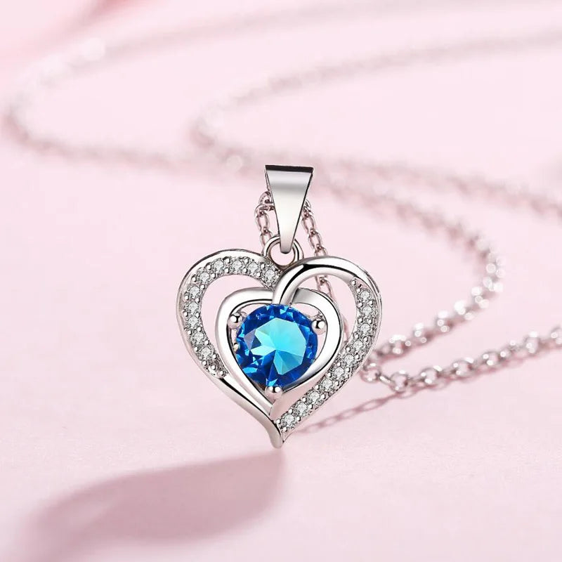 KOFSAC New Luxury Crystal CZ Heart Pendant Choker Necklace 925 Sterling Silver Chain Necklaces For Women Wedding Jewelry Gifts