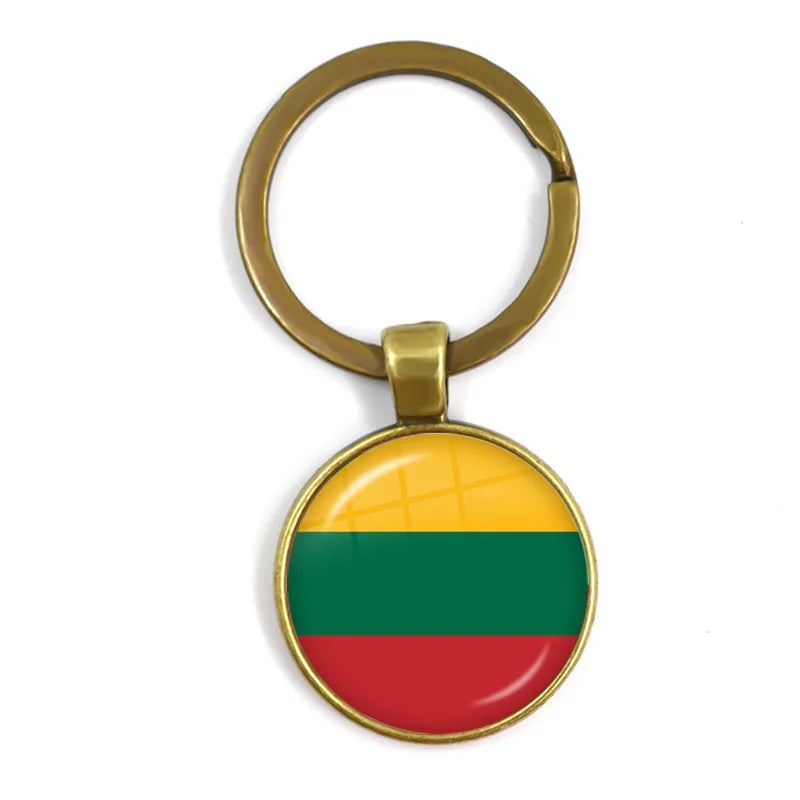 National Flag Glass Cabochon Keychain Greece,Jordan,Italy,Nigeria,Germany,Iran,Czech Republic,Côte d'Ivoire,Lithuania Key Ring