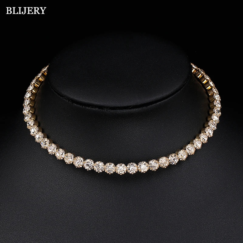 BLIJERY Fashion Diamante Crystal Rhinestone Choker Necklace for Women Silver Color Chokers Bridal Wedding Jewelry Femme Collier