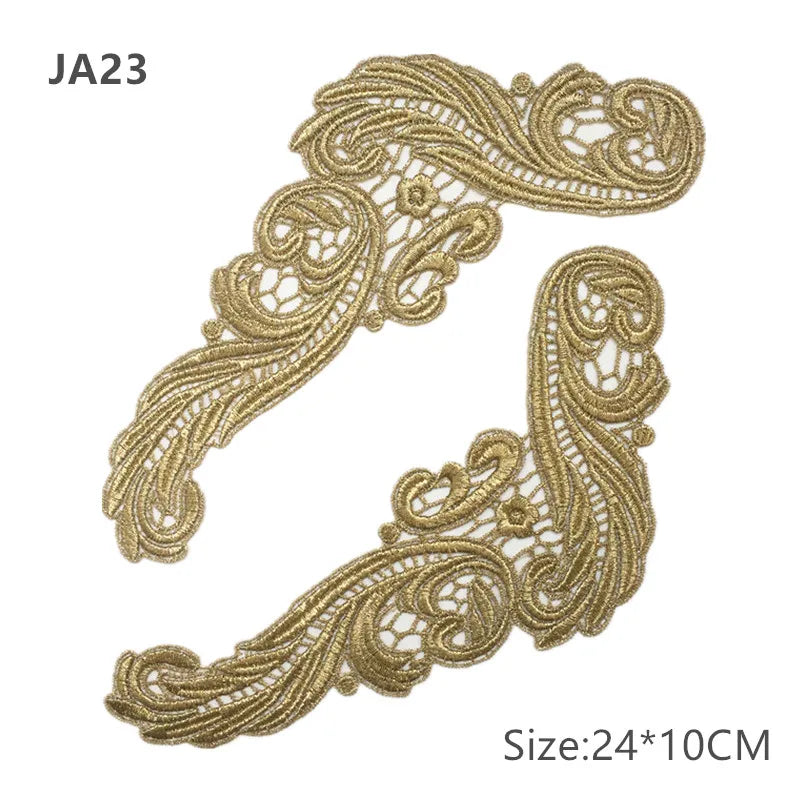zsbszc Mirror Pair Embroidered patches Golden Guipure Lace Sewing lace for dress Applique DIY Bridal Headdres Lace Collar JA104