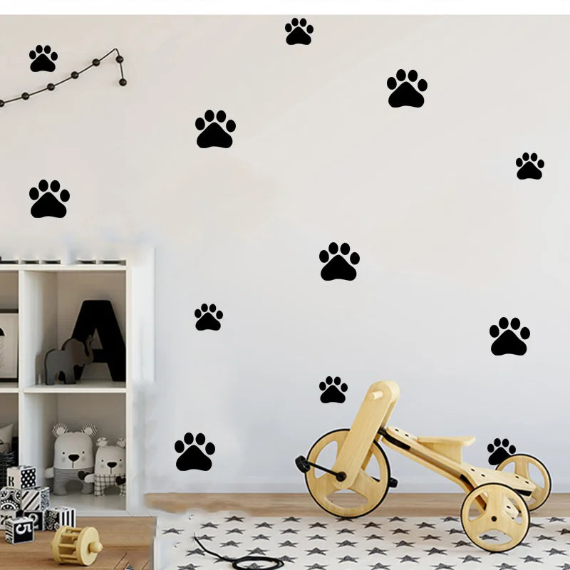 Cartoon Dog Cat Walking Paw Print Wall Stickers For Kids Rooms Pet Room Decoration Wall Art Bowl Car Glass Waterproof Poster