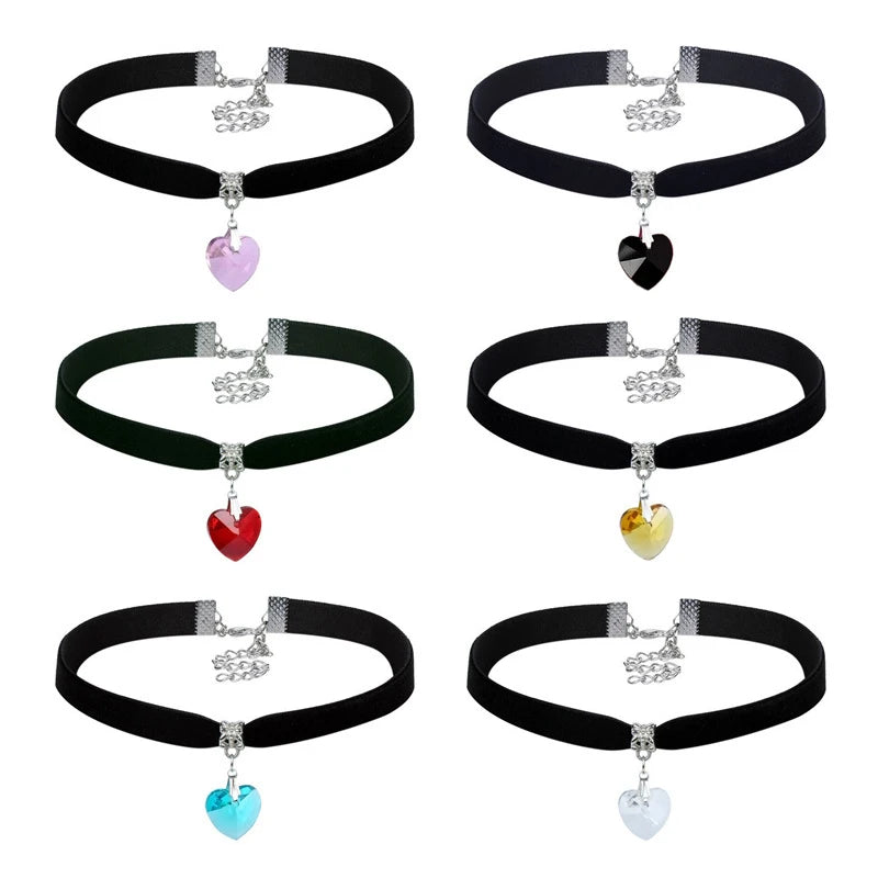 New Fashion Women Velvet Choker Heart Crystal Pendant Necklaces For Women Jewelry Female Black Ribbon Necklace Party Gift Collar