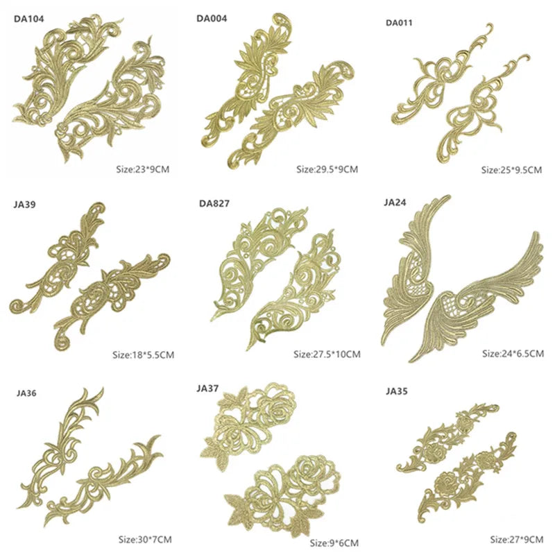 zsbszc Mirror Pair Embroidered patches Golden Guipure Lace Sewing lace for dress Applique DIY Bridal Headdres Lace Collar JA104