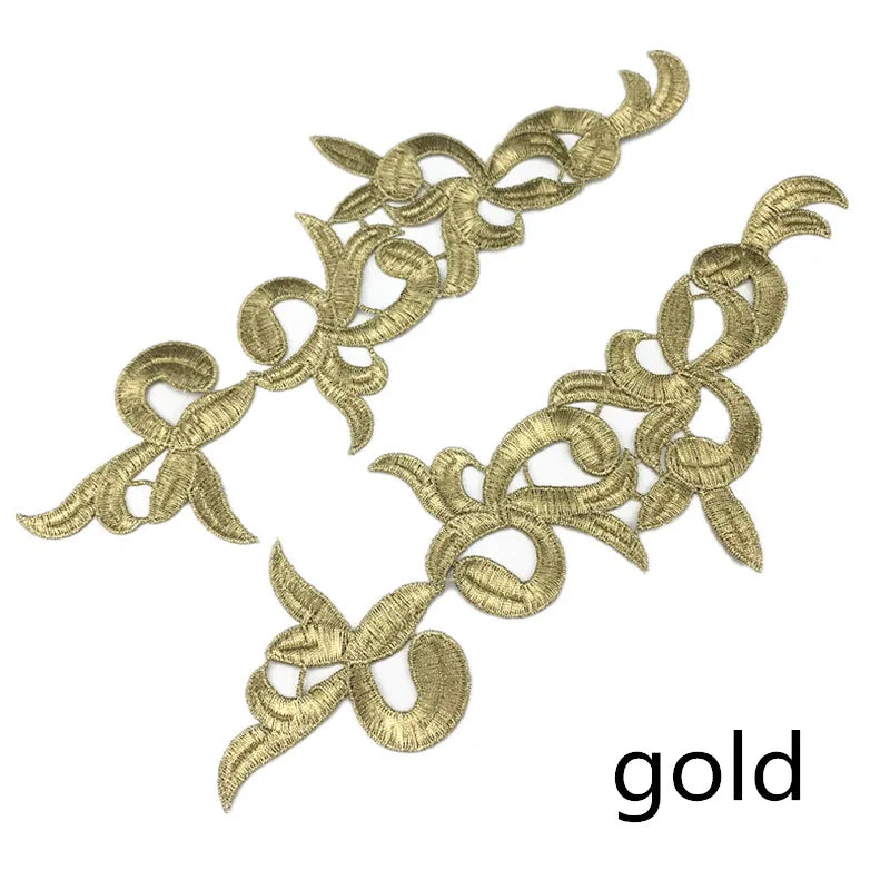 zsbszc Mirror Pair Embroidered patches Golden Guipure Lace Sewing lace for dress Applique DIY Bridal Headdres Lace Collar JA104