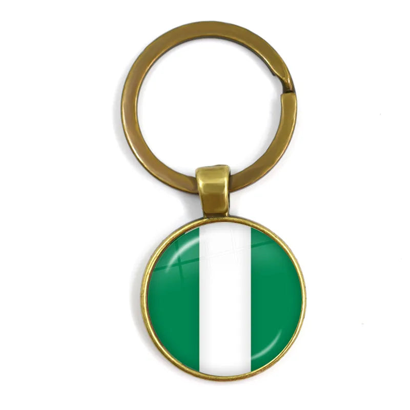 National Flag Glass Cabochon Keychain Greece,Jordan,Italy,Nigeria,Germany,Iran,Czech Republic,Côte d'Ivoire,Lithuania Key Ring