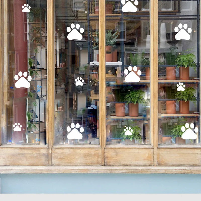 Cartoon Dog Cat Walking Paw Print Wall Stickers For Kids Rooms Pet Room Decoration Wall Art Bowl Car Glass Waterproof Poster