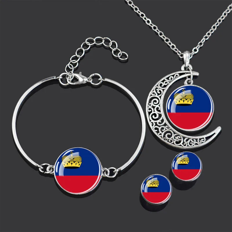 Bracelet Necklace Earrings Jewelry Set Czech Republic Flag Glass Cabochon European Countries Flag Necklace Set for Women Gifts