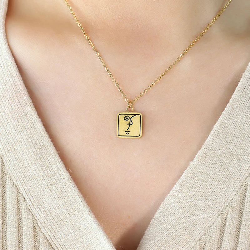 Fashion Personality Geometric Stainless Steel Necklace Pendant Gold Plated Trendy Jewelry