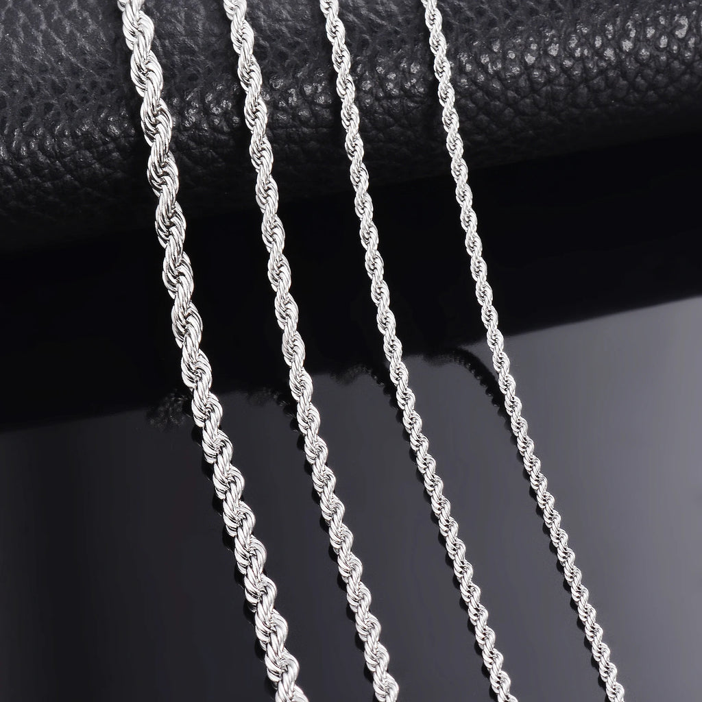 1 piece Steel Color Width 2mm/2.5mm/3mm/4mm/5mm/6mm Rope Chain Necklace/Bracelet For Men Women Stainless Steel Chain Necklace