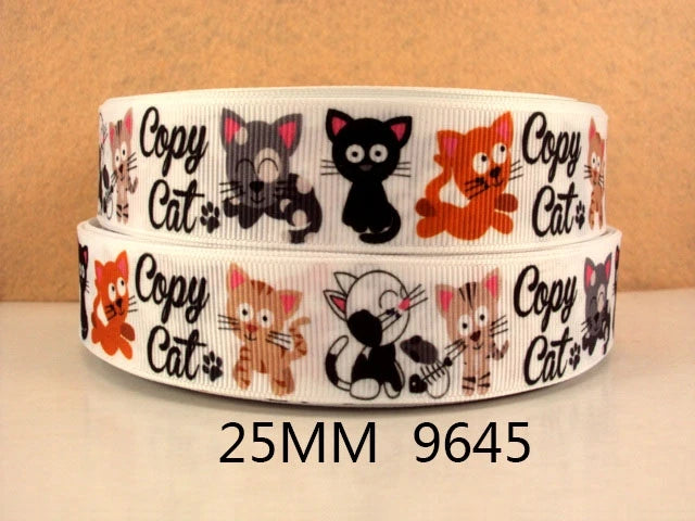 5 Yards Multi Size Cute Cat Theme Ribbons Grosgrain Animal Printed Decorations DIY Sewing Crafts For Making Hair Bows