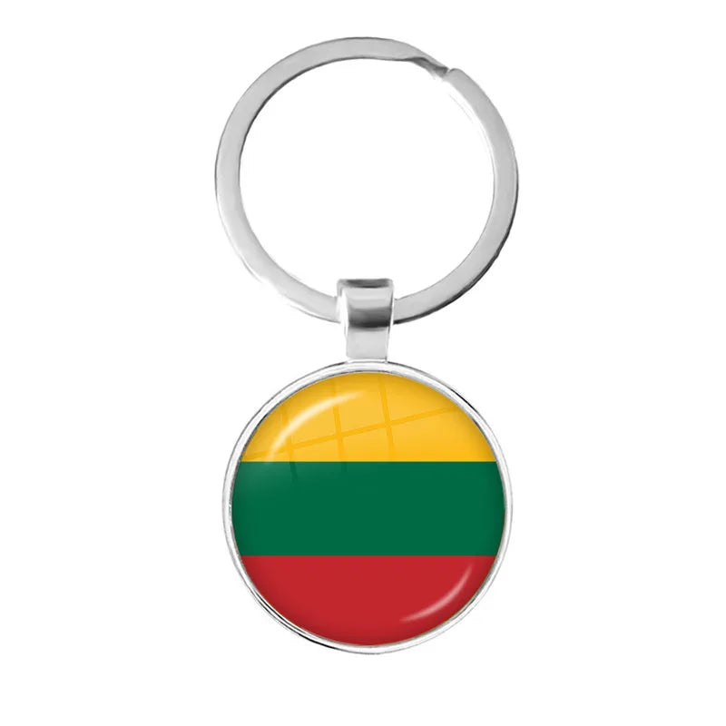 National Flag Glass Cabochon Keychain Greece,Jordan,Italy,Nigeria,Germany,Iran,Czech Republic,Côte d'Ivoire,Lithuania Key Ring