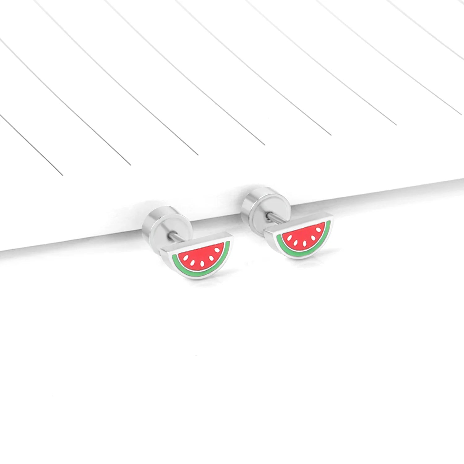 ASONSTEEL High Quality Sweet Watermelon Small Stud Earrings Silver Color Stainless Steel Cartoon For Girl Women Jewelry Piercing