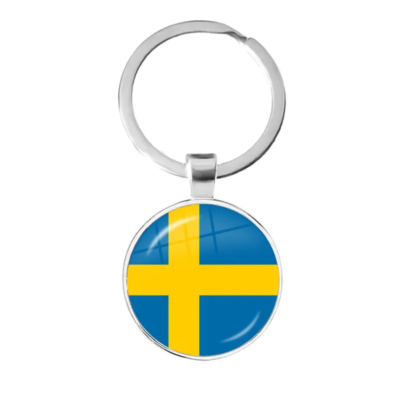 Malaysia, Laos, Denmark, Norway, Sweden, Slovakia National Flag Keychain 25mm Glass Cabochon Key Rings For Women Men Gift