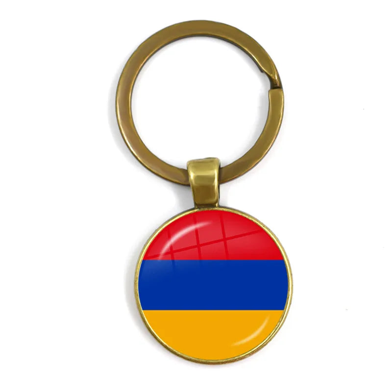 Malta Zambia Zimbabwe Latvia Armenia Azerbaijan Saudi Arabia UAE Morocco Glass Cabochon National Flag Keychain Keyholder Gift