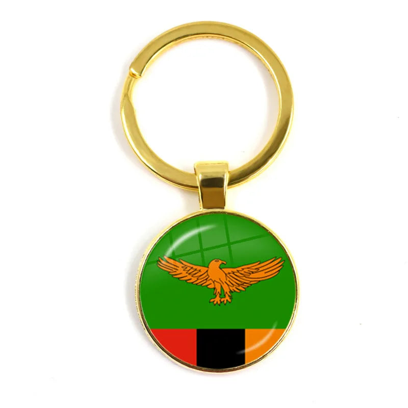 Malta Zambia Zimbabwe Latvia Armenia Azerbaijan Saudi Arabia UAE Morocco Glass Cabochon National Flag Keychain Keyholder Gift