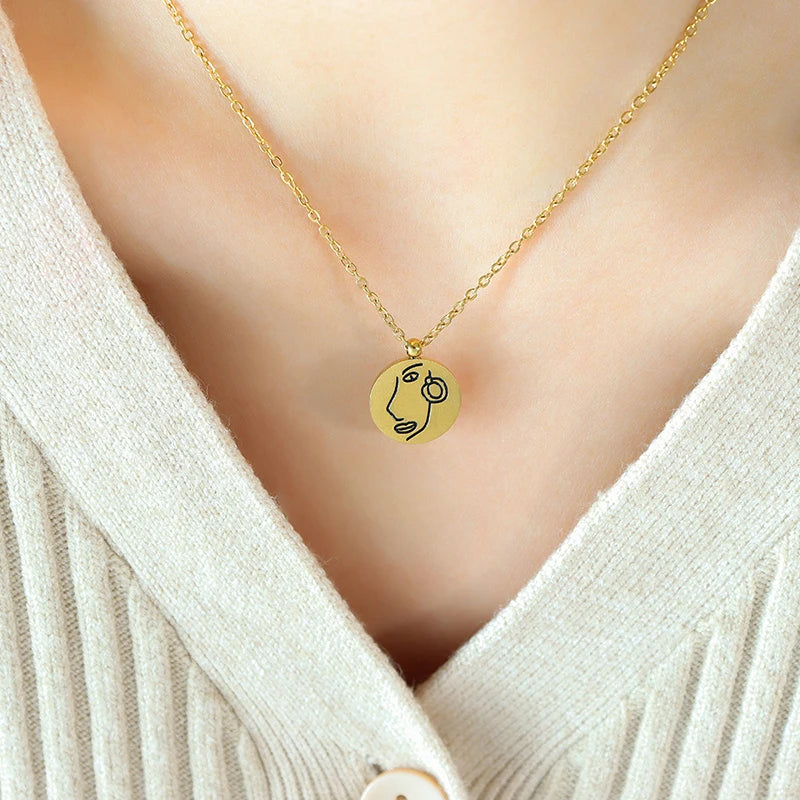 Fashion Personality Geometric Stainless Steel Necklace Pendant Gold Plated Trendy Jewelry