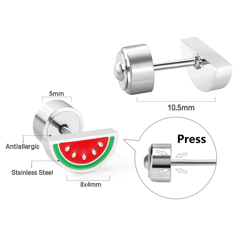 ASONSTEEL High Quality Sweet Watermelon Small Stud Earrings Silver Color Stainless Steel Cartoon For Girl Women Jewelry Piercing