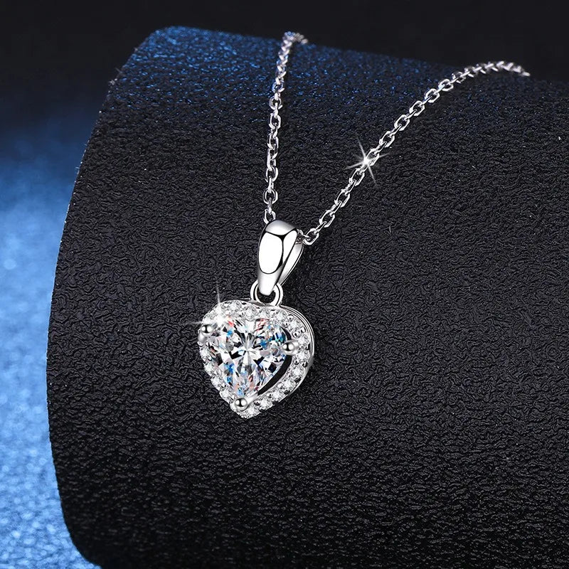 Heart Shape 1ct  Moissanite Diamond Jewelry, 925 Sterling Silver Moissanite Heart Pendant Necklace Women