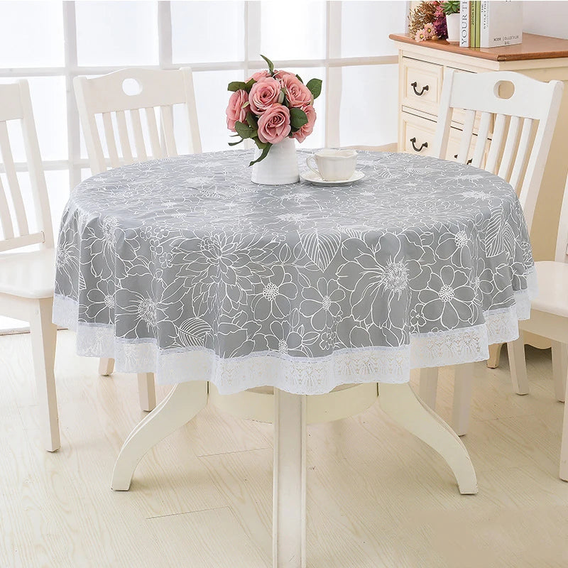 Pastoral Flower Style Round Table Cloth PVC Plastic Thick Tablecloth Oil Proof Waterproof Fabric Tables Cover Decorative Kitchen