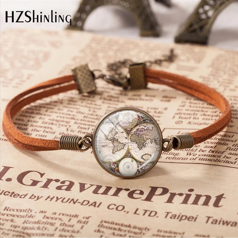 Hot Sale World Mother Vintage Leather Bracelet Planet Earth World Globe Map Bracelets Art Accessories