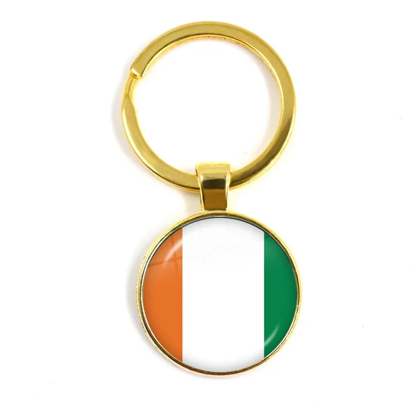 National Flag Glass Cabochon Keychain Greece,Jordan,Italy,Nigeria,Germany,Iran,Czech Republic,Côte d'Ivoire,Lithuania Key Ring