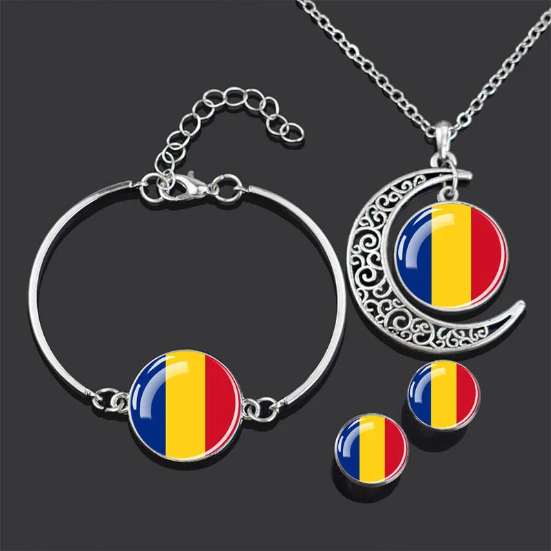 Bracelet Necklace Earrings Jewelry Set Czech Republic Flag Glass Cabochon European Countries Flag Necklace Set for Women Gifts