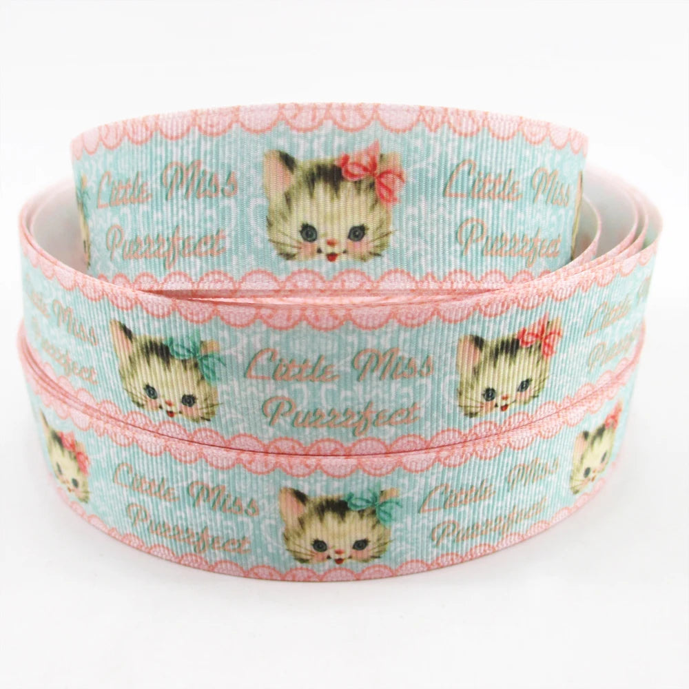 5 Yards Multi Size Cute Cat Theme Ribbons Grosgrain Animal Printed Decorations DIY Sewing Crafts For Making Hair Bows