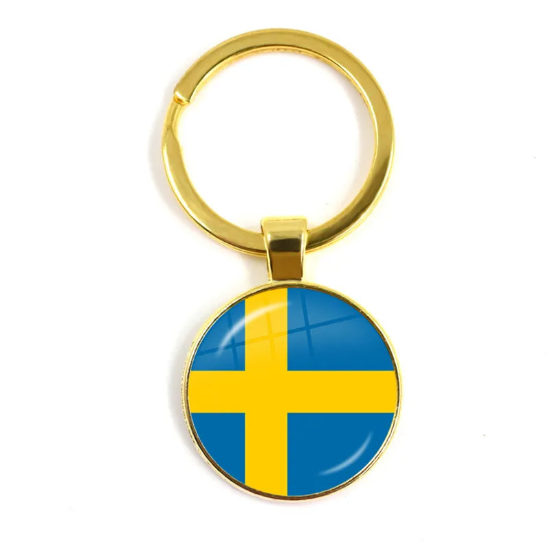 Malaysia, Laos, Denmark, Norway, Sweden, Slovakia National Flag Keychain 25mm Glass Cabochon Key Rings For Women Men Gift