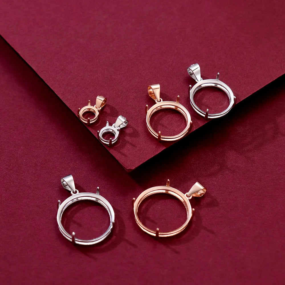 S925 Silver   Round Simple Four-Claw Classic Pendant Empty Pendant Not Inlaid Exquisite Fashion Explosions Light