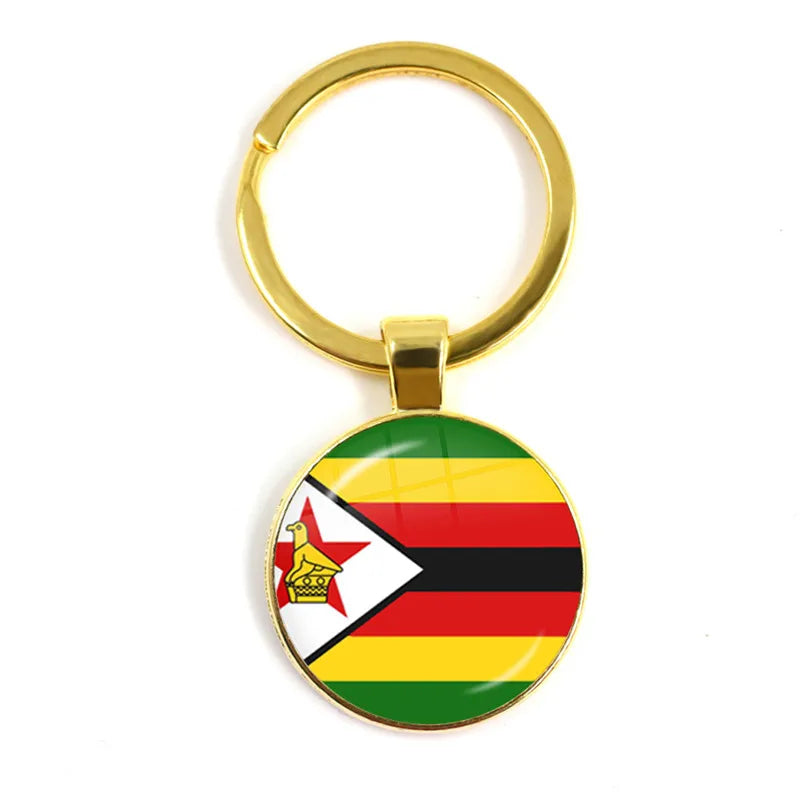 Malta Zambia Zimbabwe Latvia Armenia Azerbaijan Saudi Arabia UAE Morocco Glass Cabochon National Flag Keychain Keyholder Gift