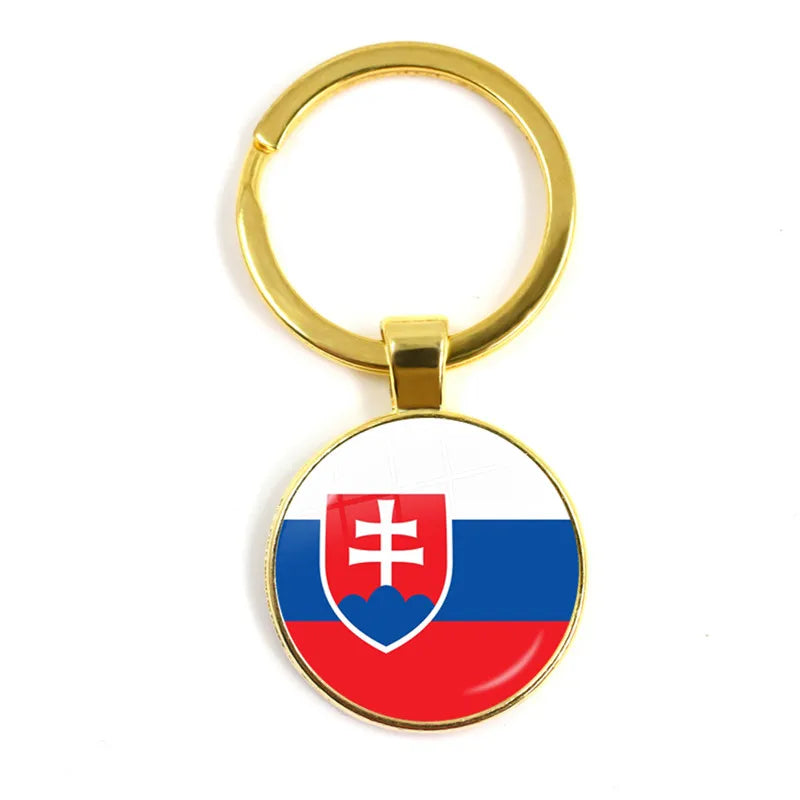 Malaysia, Laos, Denmark, Norway, Sweden, Slovakia National Flag Keychain 25mm Glass Cabochon Key Rings For Women Men Gift