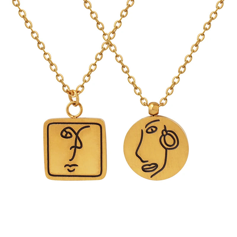 Fashion Personality Geometric Stainless Steel Necklace Pendant Gold Plated Trendy Jewelry