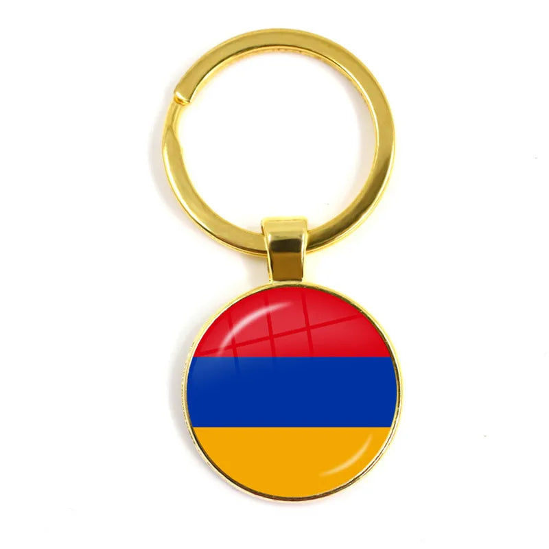 Malta Zambia Zimbabwe Latvia Armenia Azerbaijan Saudi Arabia UAE Morocco Glass Cabochon National Flag Keychain Keyholder Gift
